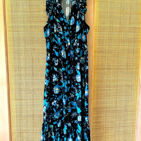 Figue Dresses & Skirts - Figue Gabriella Floral-Print Paradise Batik Blue Viscose Tiered Dress Size M